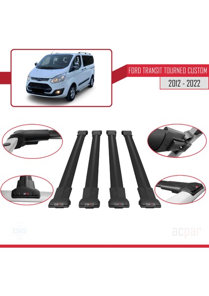 Ford Transit Tourneo - Custom 2007-2017 Arası ile Uyumlu Fly Model Ara Atkı Tavan Barı Siyah 4 Adet Bar fırsatları