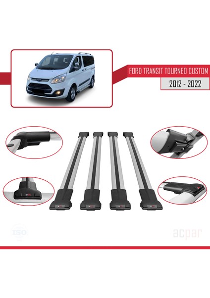 Ford Transit Tourneo - Custom 2007-2017 Arası ile Uyumlu Fly Model Ara Atkı Tavan Barı Gri 4 Adet Bar fırsatları