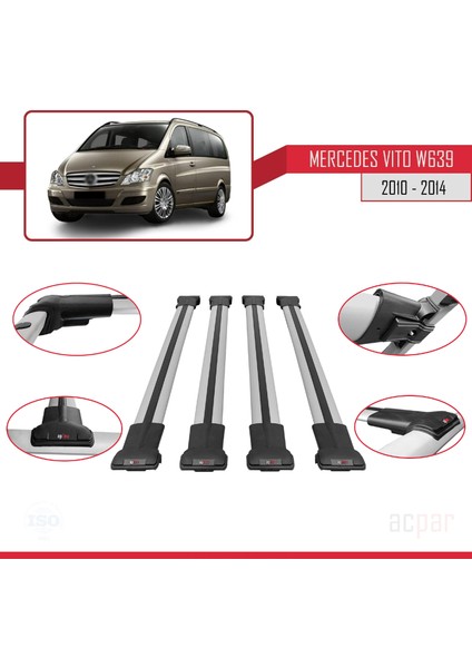 Mercedes Vito (W639) 2010-2014 Arası ile Uyumlu Fly Model Ara Atkı Tavan Barı Gri 4 Adet Bar fırsatları