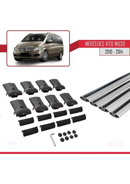 Mercedes Vito (W639) 2010-2014 Arası ile Uyumlu Fly Model Ara Atkı Tavan Barı Gri 4 Adet Bar indirimleri