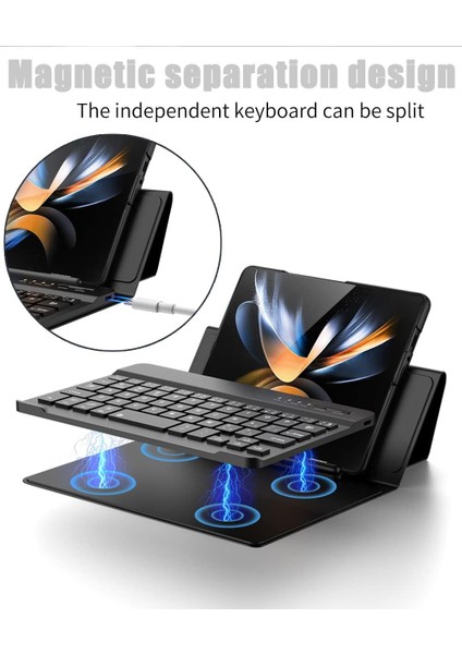 Samsung Galaxy Z Fold 5 Uyumlu Standlı Bluetooth Klavyeli ve Keyboard Kapak