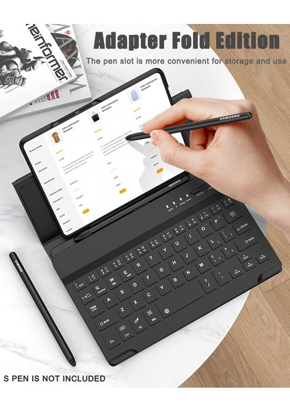 Samsung Galaxy Z Fold 5 Uyumlu Standlı Bluetooth Klavyeli ve Keyboard Kapak