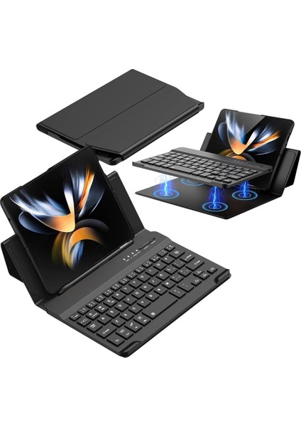 Samsung Galaxy Z Fold 5 Uyumlu Standlı Bluetooth Klavyeli ve Keyboard Kapak