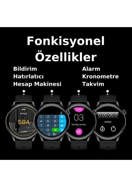 Watch 4 Curved Amoled Ekran Gps 3 Kordon Akıllı Saat Watch 8