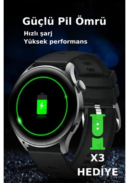 Watch 4 Curved Amoled Ekran Gps 3 Kordon Akıllı Saat Watch 8