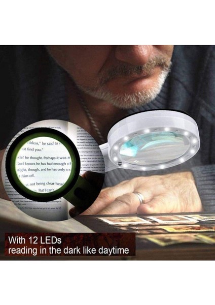 30X 95 mm Çift Hd Optik Cam Lens El Büyüteç 1 Uv 12 LED Işıklı fiyatları