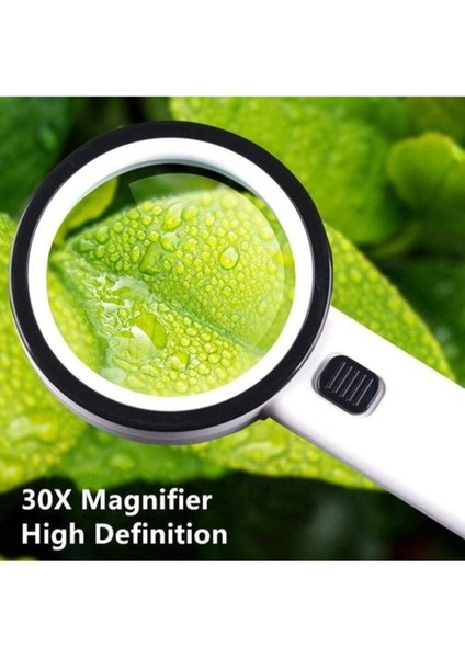 30X 95 mm Çift Hd Optik Cam Lens El Büyüteç 1 Uv 12 LED Işıklı indirimleri