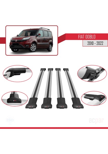 Fiat Doblo 2010-2022 Arası ile Uyumlu Fly Model Ara Atkı Tavan Barı Gri 4 Adet Bar fırsatları