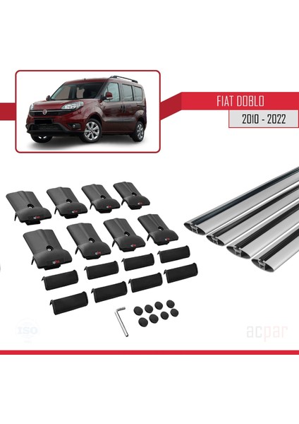 Fiat Doblo 2010-2022 Arası ile Uyumlu Fly Model Ara Atkı Tavan Barı Gri 4 Adet Bar indirimleri