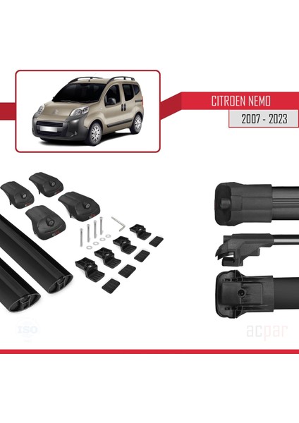 Citroen Nemo 2007 ve Sonrası ile Uyumlu Ace-1 Ara Atkı Tavan Barı Siyah