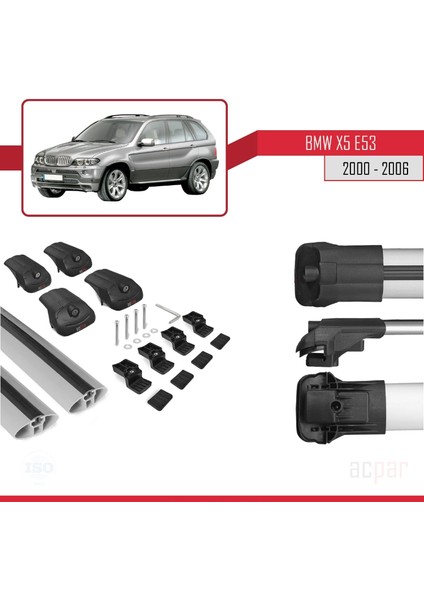 Bmw X5 (E53) 2000-2006 Arası ile Uyumlu Ace-1 Ara Atkı Tavan Barı Gri