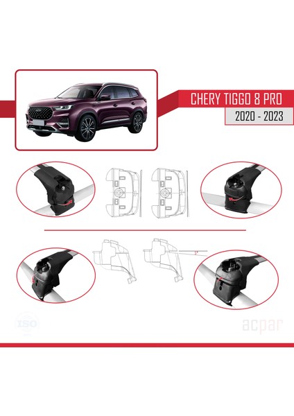 Chery Tiggo 8 Pro 2020 Sonrası ile Uyumlu Ace-2 Ara Atkı Tavan Barı Gri