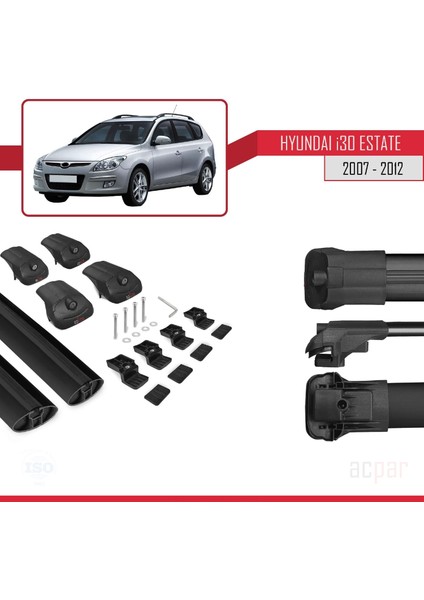 Hyundai I30 Estate 2007-2012 Arası ile Uyumlu Ace-1 Ara Atkı Tavan Barı Siyah indirimleri