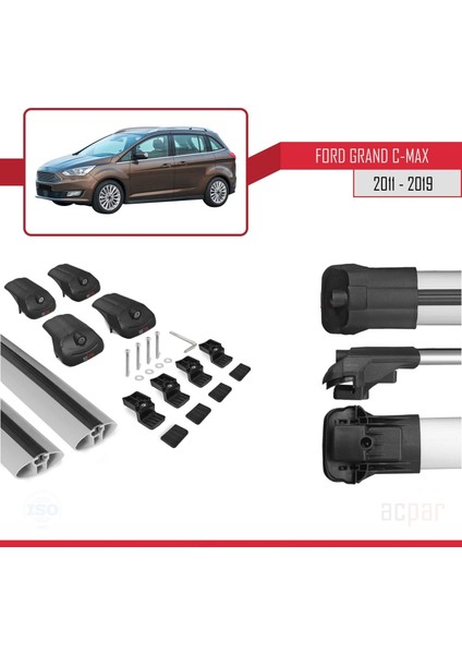 Ford Grand C-Max 2011-2019 Arası ile Uyumlu Ace-1 Ara Atkı Tavan Barı Gri