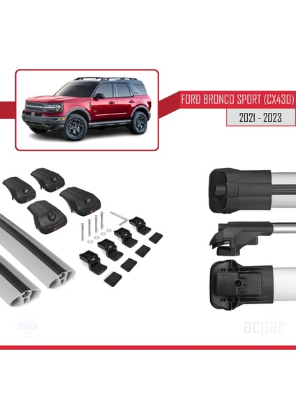 Ford Bronco Sport (CX430) 2021 ve Sonrası ile Uyumlu Ace-1 Ara Atkı Tavan Barı Gri indirimleri