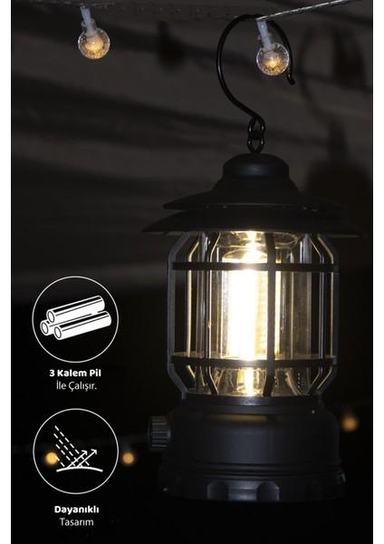 - Nostaljik LED Lamba - Kamp Lambası - Pilli