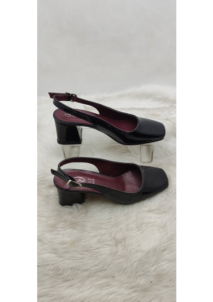 Çiğdem Deriküt Burun Siyah Rugan Arkası Açık Kalın Ökçe Ayakkabı - Siyah - 36 - ST02580-13058 fiyatları