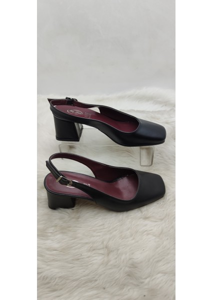 Çiğdem Deri Küt Burun Siyah Arkası Açık Kalın Ökçe Ayakkabı - Siyah - 37 - ST02579-13053 fiyatları