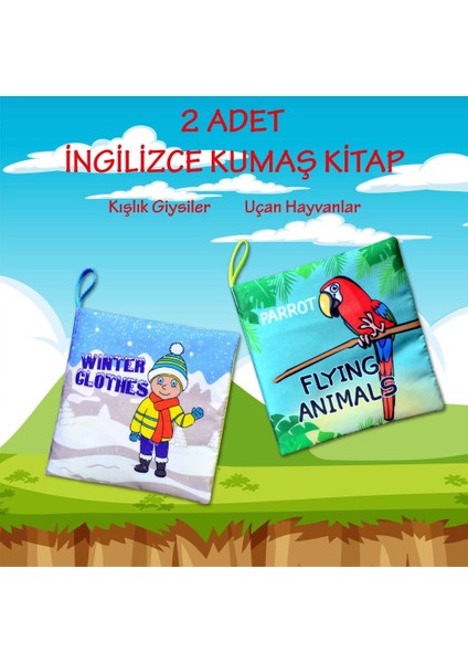 Alithestereo LISINYA247 2 Kitap  Ingilizce Kışlık Giysiler ve Uçan Hayvanlar Kumaş Sessiz Kitap Alithestereo