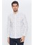 Erkek Beyaz-Gri Desenli Slim Fit Uzun Kol Gömlek 1