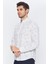 Erkek Beyaz-Gri Desenli Slim Fit Uzun Kol Gömlek 2
