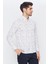 Erkek Beyaz-Gri Desenli Slim Fit Uzun Kol Gömlek 3