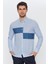 Erkek Mavi-Beyaz Çizgili Slim Fit Uzun Kol Gömlek 1