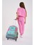 Kids Flamingo Desenli, Su Yeşili Renkli, Iki Kademeli Çekçekli, Sırt ve Okul Çantası 24022 2