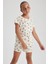 Kız Çocuk Çiçekli Kısa Kollu Şortlu Pijama Takımı B0810A823SM 2
