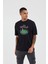 Unisex World Baskılı Siyah Oversize Tshirt 2