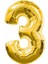 3 Rakamı Altın Folyo Balon 16 Inch 40 cm 1