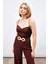 Ip Askılı Saten Crop Bluz - Kahve 1