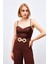 Ip Askılı Saten Crop Bluz - Kahve 2
