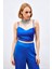 Ip Askılı Saten Crop Bluz - Sax Mavi 1