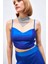 Ip Askılı Saten Crop Bluz - Sax Mavi 2