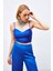 Ip Askılı Saten Crop Bluz - Sax Mavi 3