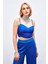 Ip Askılı Saten Crop Bluz - Sax Mavi 4