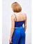 Ip Askılı Saten Crop Bluz - Sax Mavi 5