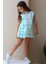 Kız Çocuk Halter Yaka Ekose Baskılı Düğme Detaylı Su Yeşili Şortlu Takım 2