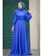 Tesettürlü Abiye Elbise - Drape Detaylı Sax Mavisi Saten 40621SX 3