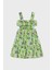 2-9 Yaş Kız Çocuk Bel Oyuntulu Baskılı Elbise Yeşil 2