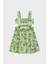 2-9 Yaş Kız Çocuk Bel Oyuntulu Baskılı Elbise Yeşil 3