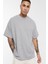 Ünisex Oversize Gri Düz Renk T-Shirt 1