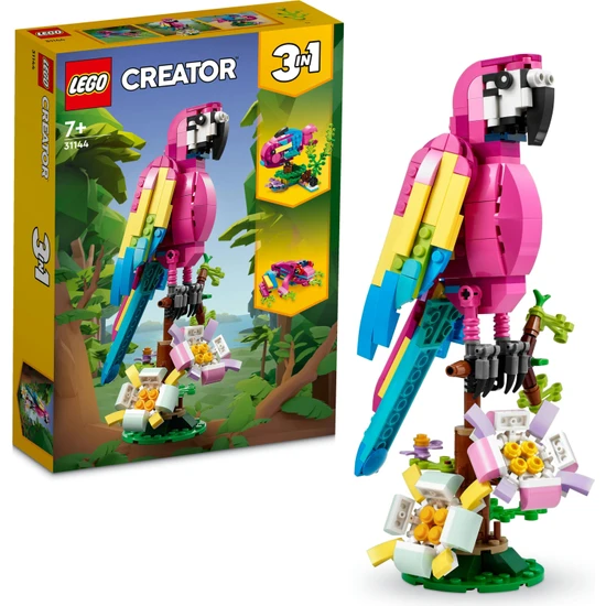 LEGO® Creator Egzotik Pembe Papağan 31144 - 7 Yaş ve Üzeri Çocuklar için Papağan, Balık ve Kurbağa Modelleri İçeren Yaratıcı Oyuncak Yapım Seti (253 Parça)