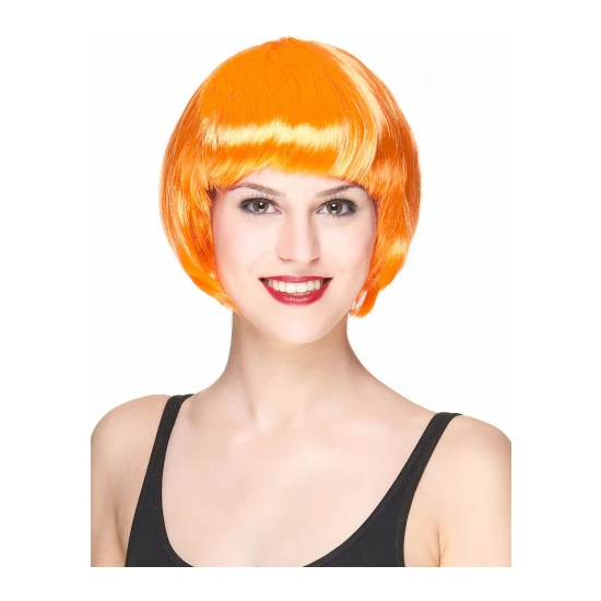 ATHY Parti Neon Turuncu Renk Açık Turuncu Küt Parti Peruğu Kısa Takma Saç