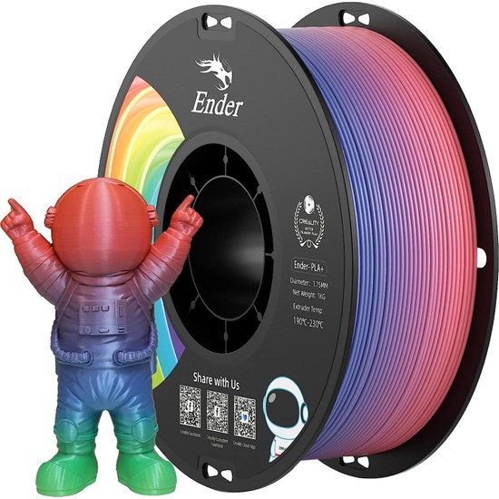 Creality Ender PLA+ Filament Gökkuşağı 1.75MM 1kg Renkli Yüksek Baskı Kalitesi Sağlayan Malzeme