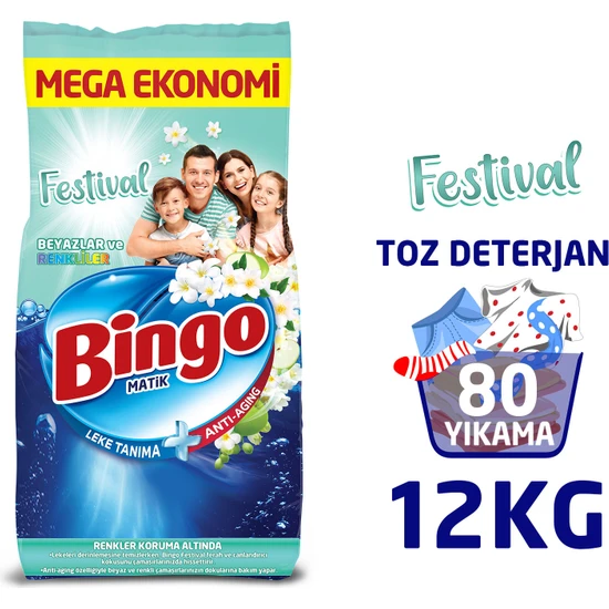 Bingo Matik Festival 12 kg Renkliler ve Beyazlar Toz Çamaşır Deterjanı