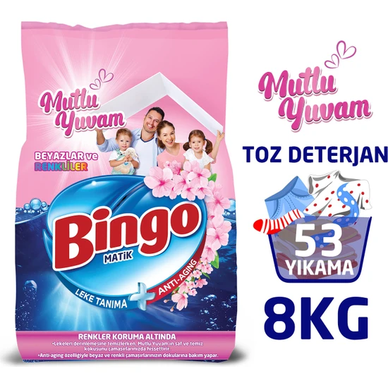 Bingo Matik 8 kg Mutlu Yuvam Renkliler ve Beyazlar Toz Çamaşır Deterjanı