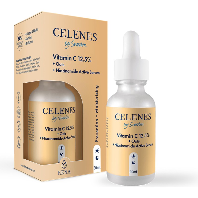 Celenes By Sweden Celenes 12,5% C Vitamini + OATS + Niacinamide Yüz Serumu 30 ML Nemlendirici ve Leke Karşıtı