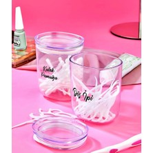 Fbz Home 2'li Akrilik Mika Diş Ipi & Kulak Pamuğu Organizeri 400 ml Saklama Kutusu Pamukluk